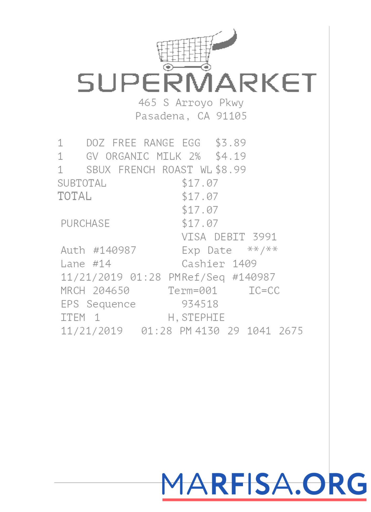 Blank SUPERMARKET receipt template